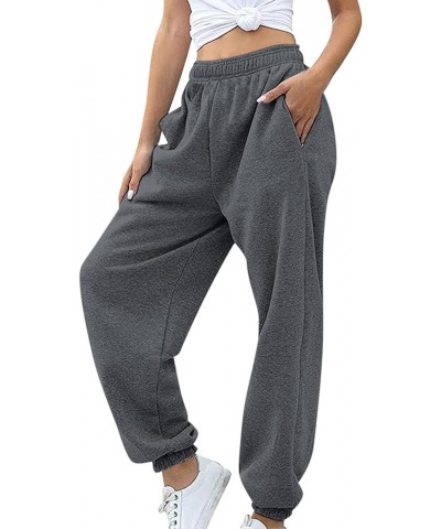 Yoga Sweat Pants for Womens Baggy Loose Workout Running Sweatpants with Pockets Elastic High Waist Lounge Y2K Pants A-dark Gr...