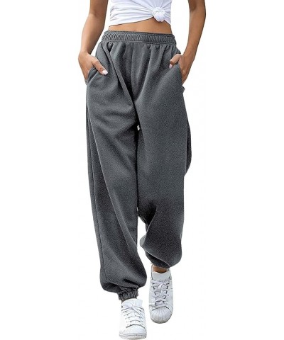 Yoga Sweat Pants for Womens Baggy Loose Workout Running Sweatpants with Pockets Elastic High Waist Lounge Y2K Pants A-dark Gr...