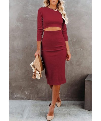 Womens Turtleneck Long Sleeve Bodycon Midi Sheath Dress Y - Ruby $24.35 Dresses