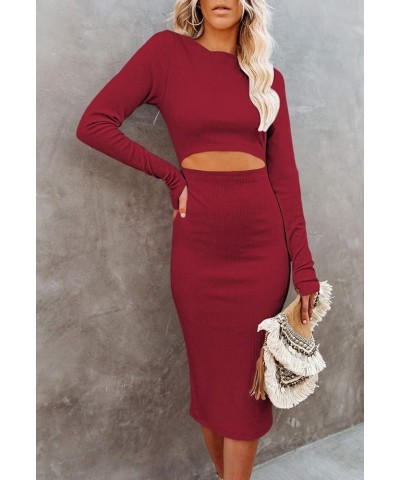 Womens Turtleneck Long Sleeve Bodycon Midi Sheath Dress Y - Ruby $24.35 Dresses