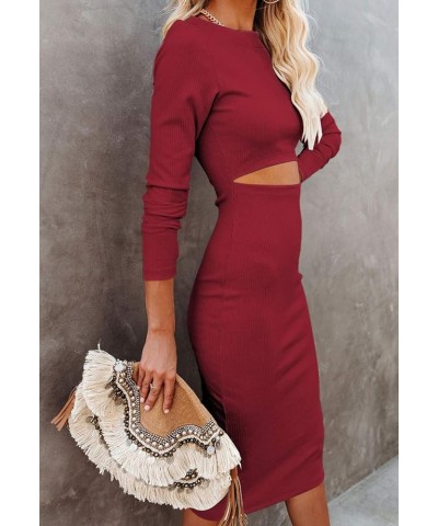 Womens Turtleneck Long Sleeve Bodycon Midi Sheath Dress Y - Ruby $24.35 Dresses