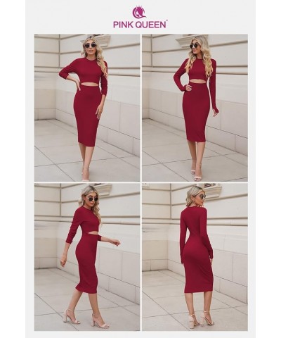 Womens Turtleneck Long Sleeve Bodycon Midi Sheath Dress Y - Ruby $24.35 Dresses