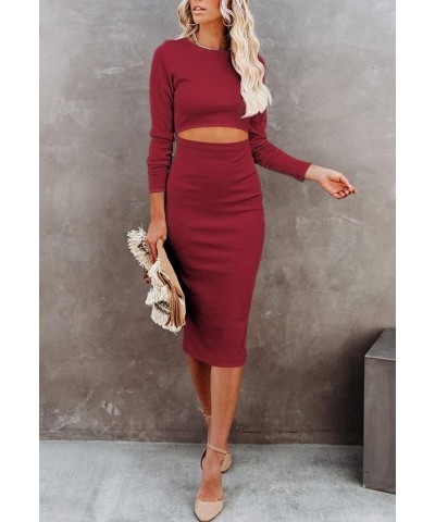 Womens Turtleneck Long Sleeve Bodycon Midi Sheath Dress Y - Ruby $24.35 Dresses