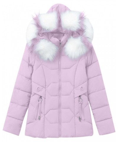 Womens Winter Coat Thicken Warm Puffer Jackets Long Sleeve Thermal Heavy Coat Outerwear with Faux Fur Hood A02-pink1108 $9.20...