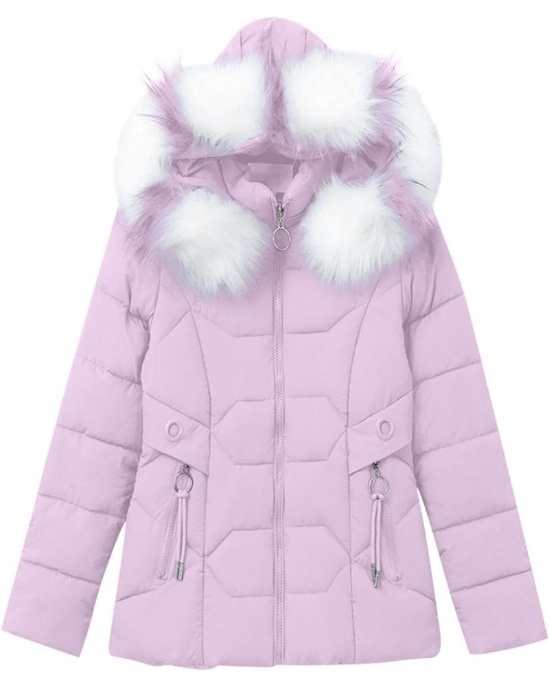 Womens Winter Coat Thicken Warm Puffer Jackets Long Sleeve Thermal Heavy Coat Outerwear with Faux Fur Hood A02-pink1108 $9.20...