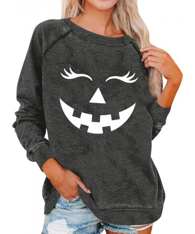 Womens Halloween Crewneck Long Sleeve Sweatshirts Pullover Funny Witch Ghost Graphic Shirts Loose Fashion B-dark Gray $9.10 H...