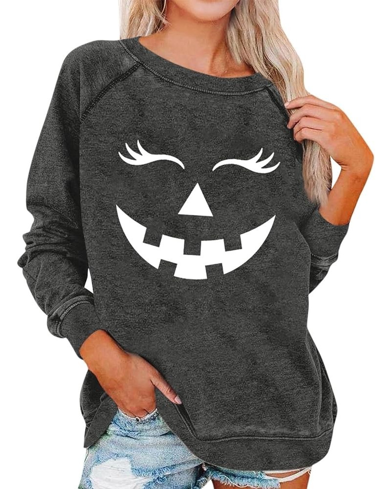 Womens Halloween Crewneck Long Sleeve Sweatshirts Pullover Funny Witch Ghost Graphic Shirts Loose Fashion B-dark Gray $9.10 H...