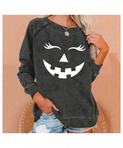 Womens Halloween Crewneck Long Sleeve Sweatshirts Pullover Funny Witch Ghost Graphic Shirts Loose Fashion B-dark Gray $9.10 H...