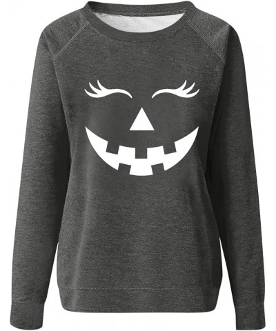 Womens Halloween Crewneck Long Sleeve Sweatshirts Pullover Funny Witch Ghost Graphic Shirts Loose Fashion B-dark Gray $9.10 H...