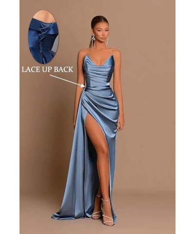 Satin Strapless V-Neck Long Prom Dress Tight Ruched Formal Party Dress Dusty Rose $22.00 Dresses