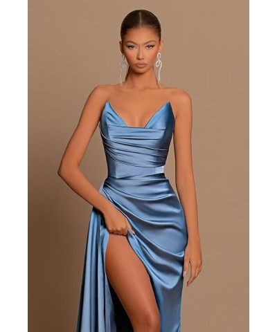 Satin Strapless V-Neck Long Prom Dress Tight Ruched Formal Party Dress Dusty Rose $22.00 Dresses