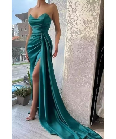 Satin Strapless V-Neck Long Prom Dress Tight Ruched Formal Party Dress Dusty Rose $22.00 Dresses