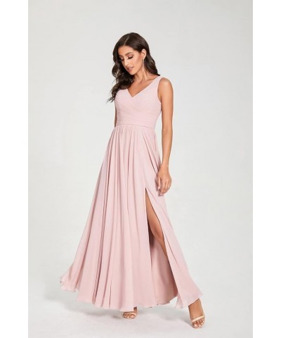 V-Neck Bridesmaid Dress Long with Slit Chiffon A-line Pleated Formal Dresses for Women WD1932P Brunt Orange $24.79 Dresses