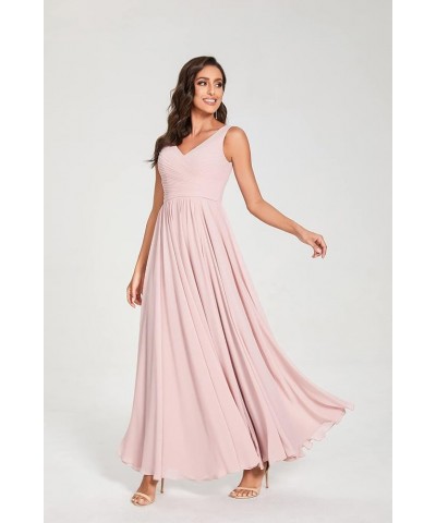 V-Neck Bridesmaid Dress Long with Slit Chiffon A-line Pleated Formal Dresses for Women WD1932P Brunt Orange $24.79 Dresses