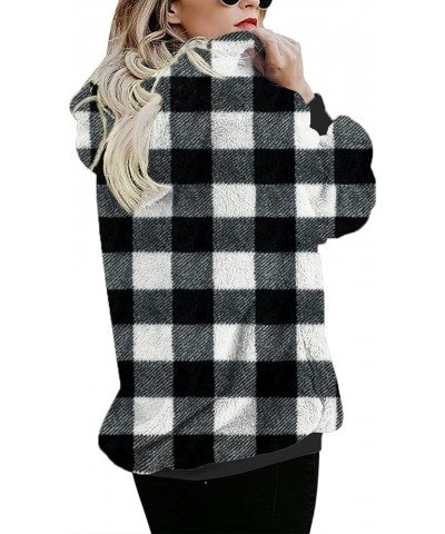 Women Casual Double Fuzzy Sweatshirt Faux Fleece Zip Pullover Hoodies Coat Outwear S-XXL S-plaid Black $23.00 Hoodies & Sweat...