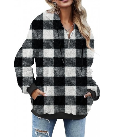 Women Casual Double Fuzzy Sweatshirt Faux Fleece Zip Pullover Hoodies Coat Outwear S-XXL S-plaid Black $23.00 Hoodies & Sweat...