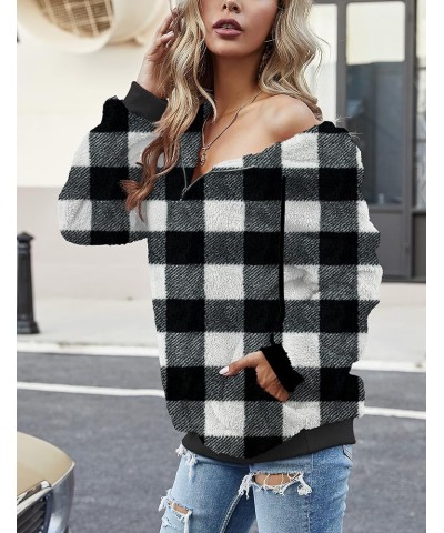 Women Casual Double Fuzzy Sweatshirt Faux Fleece Zip Pullover Hoodies Coat Outwear S-XXL S-plaid Black $23.00 Hoodies & Sweat...