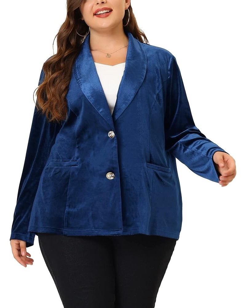 Plus Size Women Blazers Jacket Notched Lapel Vintage Business Suit Office Work Velvet Blazer Royal Blue $18.19 Blazers