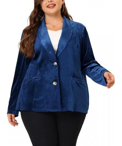 Plus Size Women Blazers Jacket Notched Lapel Vintage Business Suit Office Work Velvet Blazer Royal Blue $18.19 Blazers