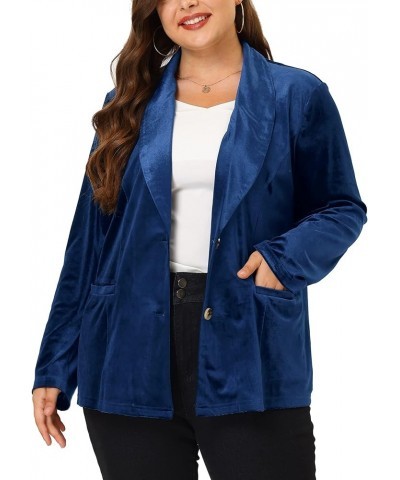 Plus Size Women Blazers Jacket Notched Lapel Vintage Business Suit Office Work Velvet Blazer Royal Blue $18.19 Blazers