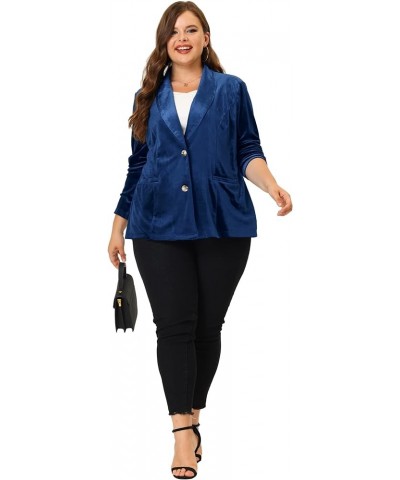 Plus Size Women Blazers Jacket Notched Lapel Vintage Business Suit Office Work Velvet Blazer Royal Blue $18.19 Blazers