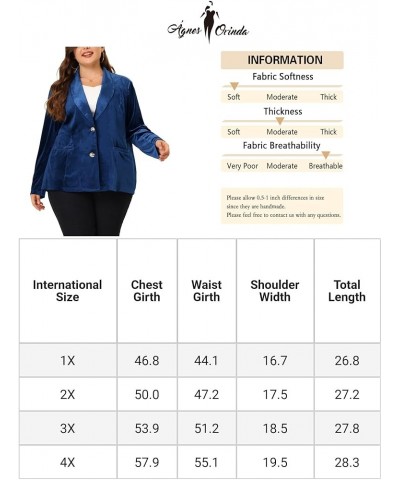 Plus Size Women Blazers Jacket Notched Lapel Vintage Business Suit Office Work Velvet Blazer Royal Blue $18.19 Blazers