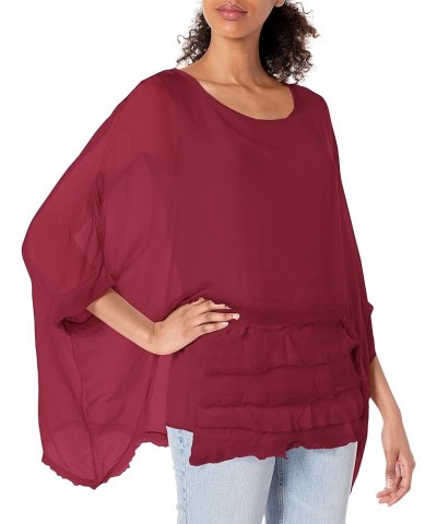 Women's Ruffle Layered Scoop Neck Blouse Wine $29.06 Blouses