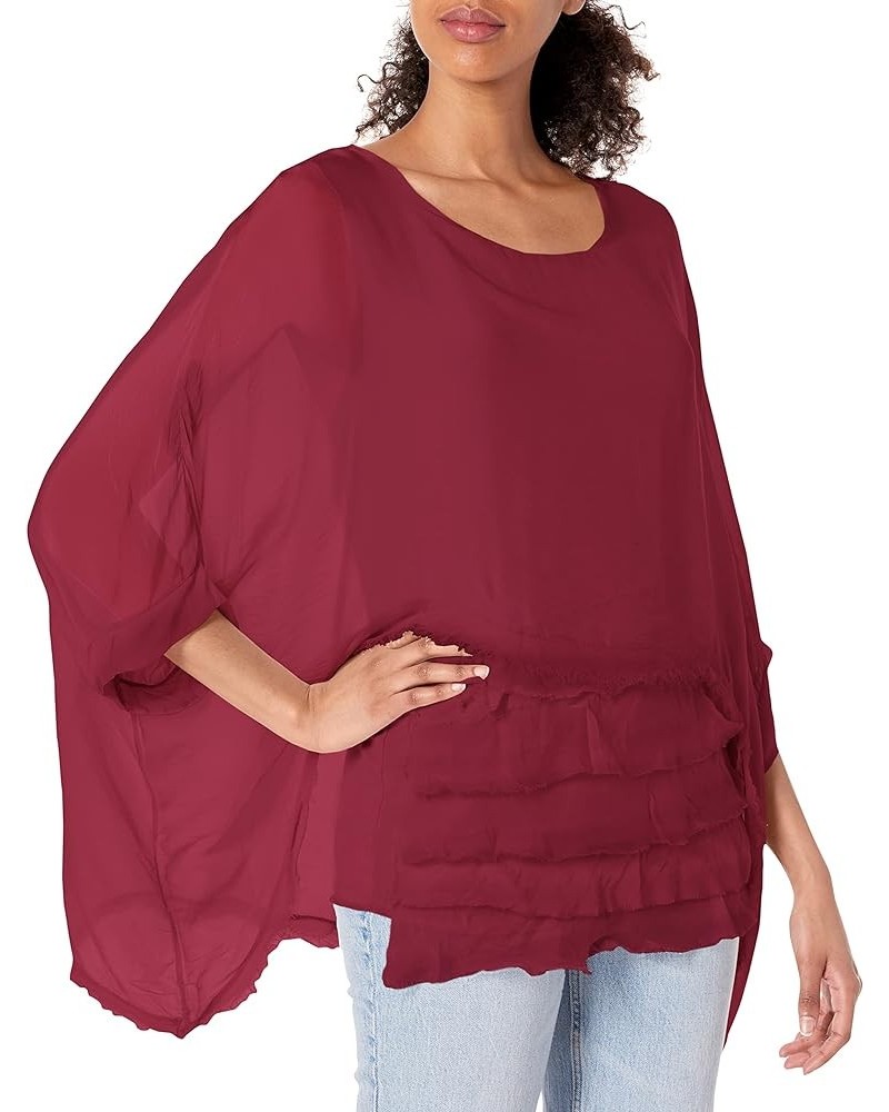 Women's Ruffle Layered Scoop Neck Blouse Wine $29.06 Blouses