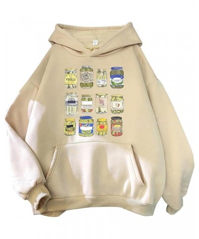 Women Vintage Canned Pickles Hoodie Colorful Sweatshirt Personalized Unisex Trendy Pullover Harajuku Outwear Apricot $12.80 H...