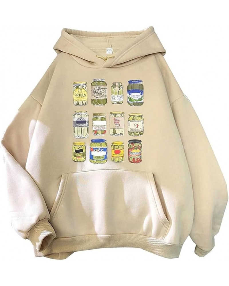 Women Vintage Canned Pickles Hoodie Colorful Sweatshirt Personalized Unisex Trendy Pullover Harajuku Outwear Apricot $12.80 H...