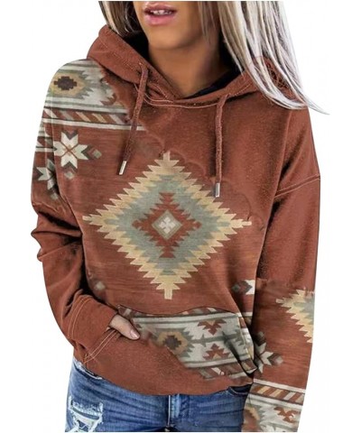 Women Western Aztec Hoodies Long Sleeve Drawstring Loose Fit Tops with Pocket Drawstring Retro Ethnic Sweatshirt 1 Coffee $9....