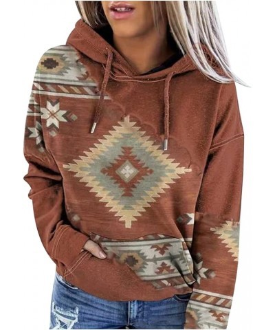 Women Western Aztec Hoodies Long Sleeve Drawstring Loose Fit Tops with Pocket Drawstring Retro Ethnic Sweatshirt 1 Coffee $9....