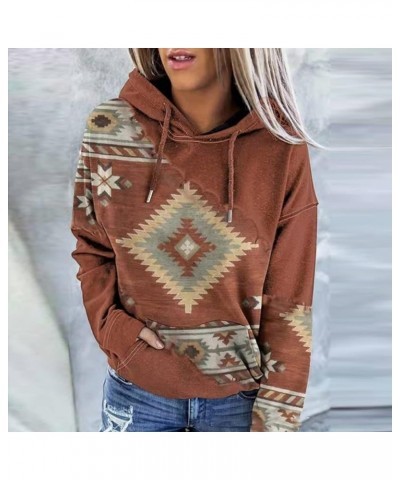 Women Western Aztec Hoodies Long Sleeve Drawstring Loose Fit Tops with Pocket Drawstring Retro Ethnic Sweatshirt 1 Coffee $9....