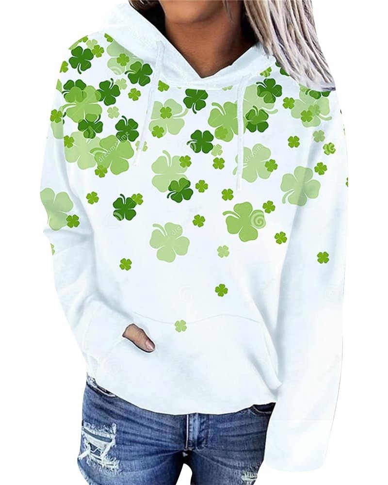 Women's St. Patrick's Day Hooded Sweatshirt Long Sleeve Shamrock Sweatshirt White Clover $12.49 Hoodies & Sweatshirts