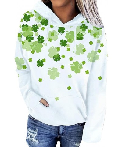 Women's St. Patrick's Day Hooded Sweatshirt Long Sleeve Shamrock Sweatshirt White Clover $12.49 Hoodies & Sweatshirts