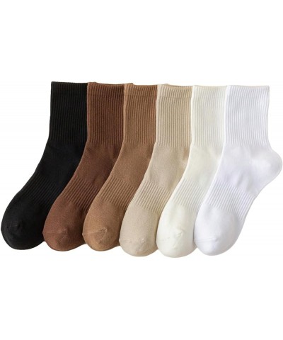 Women's 6 Pairs Solid Crew Socks Casual Socks Crew Knit Socks Multicoloured Brown $13.19 Socks