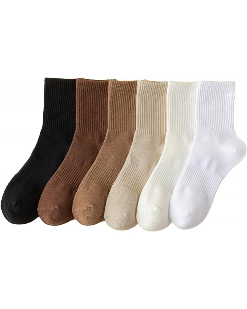 Women's 6 Pairs Solid Crew Socks Casual Socks Crew Knit Socks Multicoloured Brown $13.19 Socks