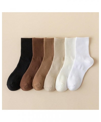 Women's 6 Pairs Solid Crew Socks Casual Socks Crew Knit Socks Multicoloured Brown $13.19 Socks