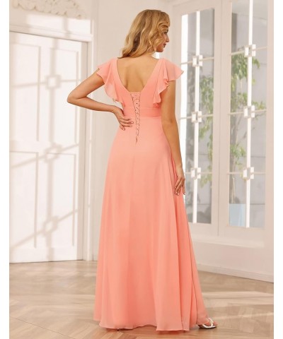 Long Chiffon Bridesmaid Dresses for Women V Neck Ruffled Split Long Formal Evening Dress CM176 Silver $24.08 Dresses