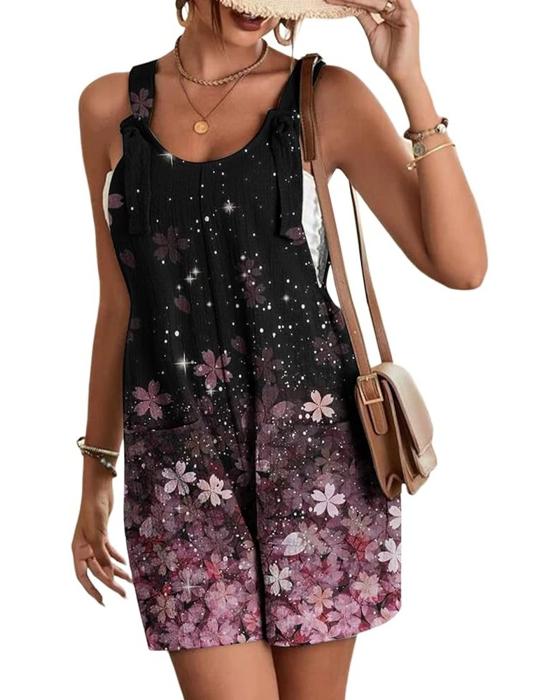 Women's Short Overalls Casual Summer Rompers Sleeveless Solid Color Shortalls Baggy Jumpsuits Purple Flower-128203 $9.17 Over...