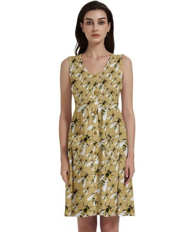 Womens Sun Dress Bee Honeycombs Honey Insect Honeybee Cap Sleeve Dress, XS-5XL Yellow Swarm $14.10 Others