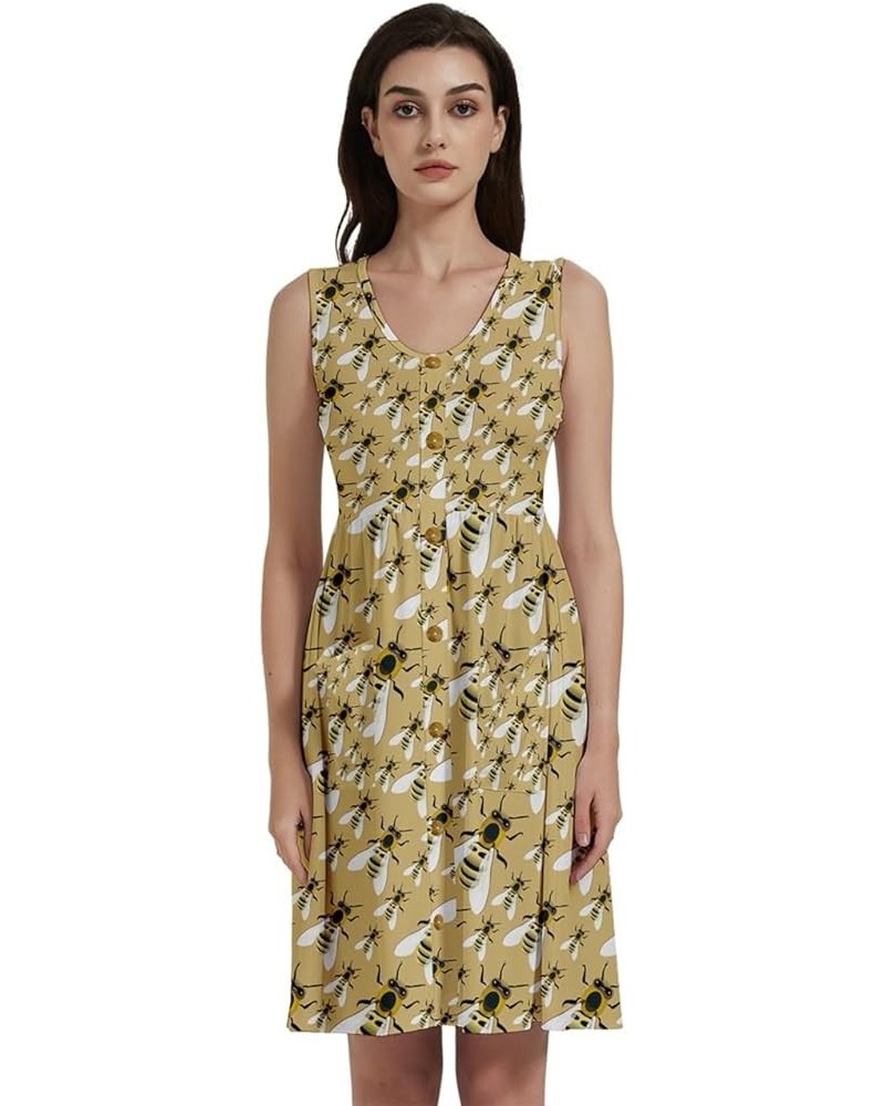 Womens Sun Dress Bee Honeycombs Honey Insect Honeybee Cap Sleeve Dress, XS-5XL Yellow Swarm $14.10 Others