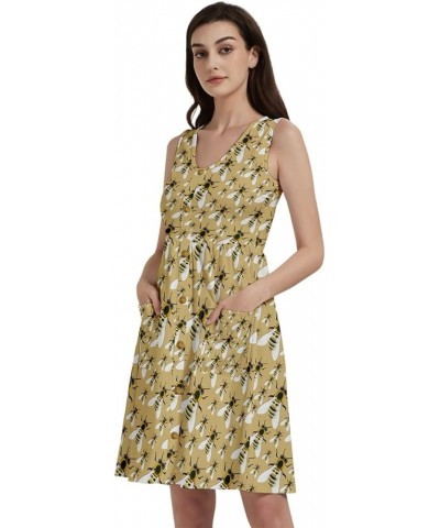 Womens Sun Dress Bee Honeycombs Honey Insect Honeybee Cap Sleeve Dress, XS-5XL Yellow Swarm $14.10 Others