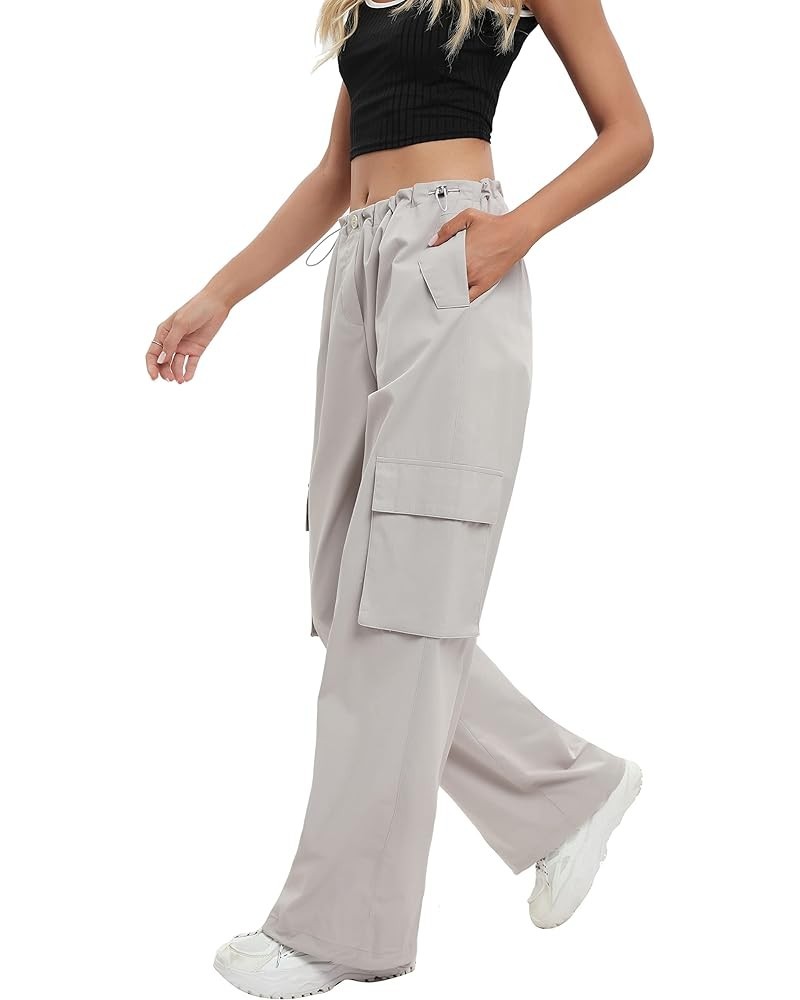 Women Parachute Pants Y2K Elastic Low Waist Drawstring Cargo Baggy Trousers 091 Gray $13.78 Pants