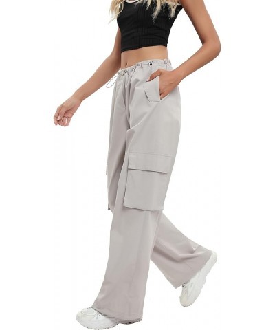 Women Parachute Pants Y2K Elastic Low Waist Drawstring Cargo Baggy Trousers 091 Gray $13.78 Pants