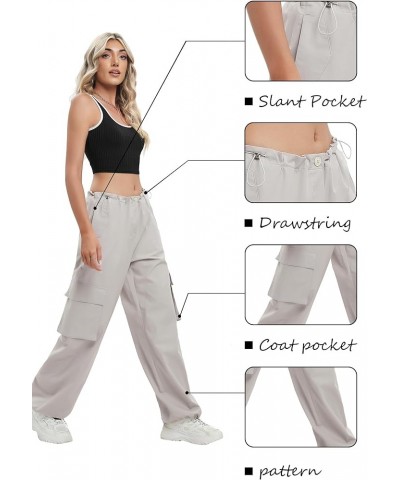 Women Parachute Pants Y2K Elastic Low Waist Drawstring Cargo Baggy Trousers 091 Gray $13.78 Pants