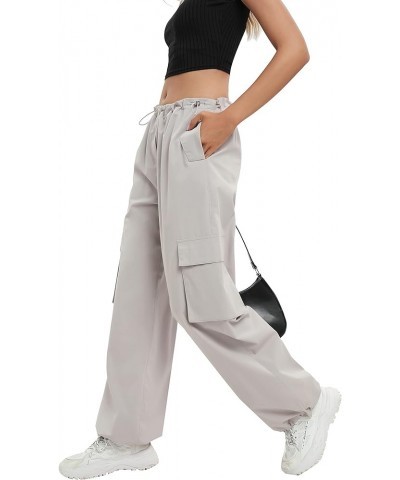 Women Parachute Pants Y2K Elastic Low Waist Drawstring Cargo Baggy Trousers 091 Gray $13.78 Pants