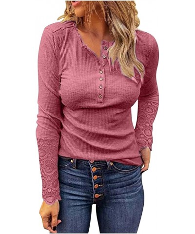 Womens Fall Fashion Ribbed Long Sleeve Scoop Neck Henley T Shirts Button Down Slim Fit Tops Solid Shirts 3-pink $10.33 Active...