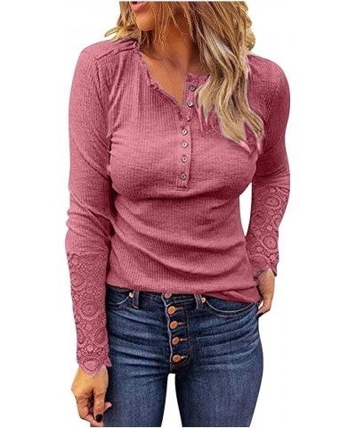 Womens Fall Fashion Ribbed Long Sleeve Scoop Neck Henley T Shirts Button Down Slim Fit Tops Solid Shirts 3-pink $10.33 Active...