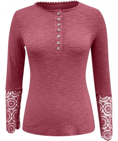 Womens Fall Fashion Ribbed Long Sleeve Scoop Neck Henley T Shirts Button Down Slim Fit Tops Solid Shirts 3-pink $10.33 Active...